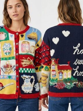 Vintage Eagles Eye Home Sweet Home Knit Chunky Cardigan Sweater